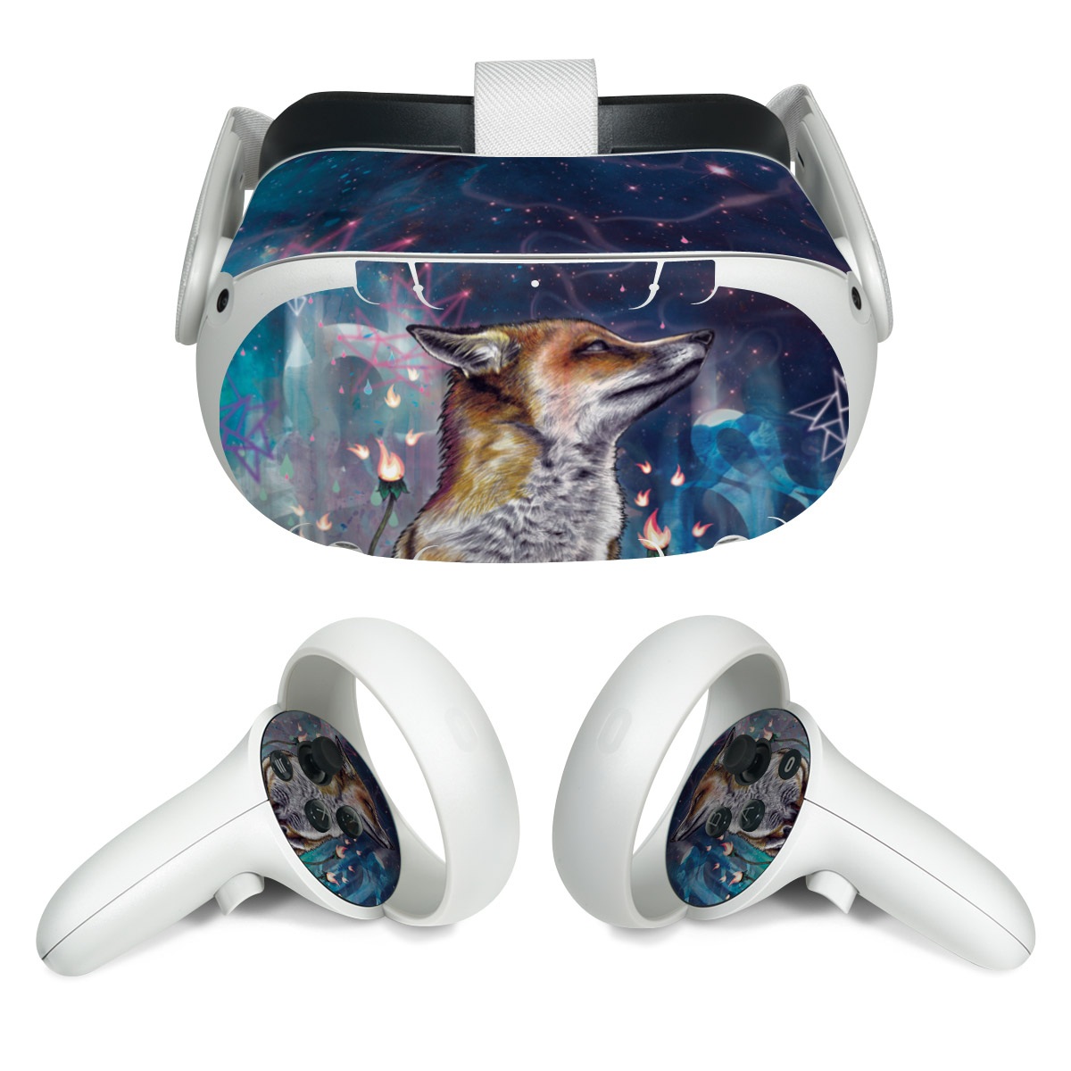 Meta Quest 2 Skin design of Red fox, Art, Wildlife, Canidae, Illustration, Fox, Carnivore, Painting, Dhole, Red wolf, with black, gray, blue, red, green colors