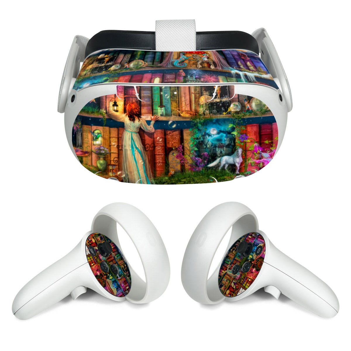 Meta Quest 2 Skin design of Painting, Art, Theatrical scenery, with black, red, gray, green, blue colors