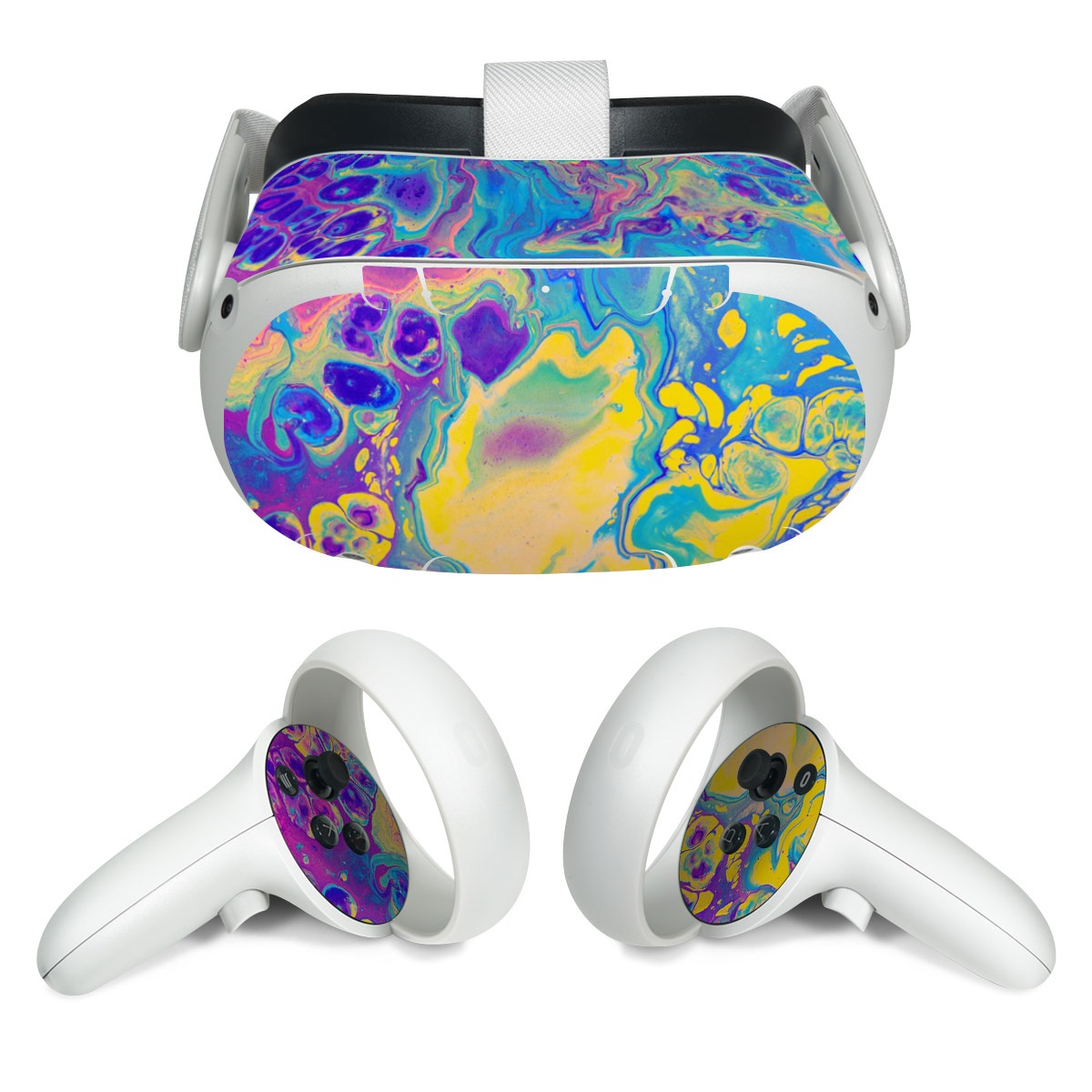 Meta Quest 2 Skin design of Psychedelic art, Pattern, Purple, Visual arts, Design, Art, Fractal art, Electric blue, Graphic design, Graphics, with blue, yellow, purple, pink colors