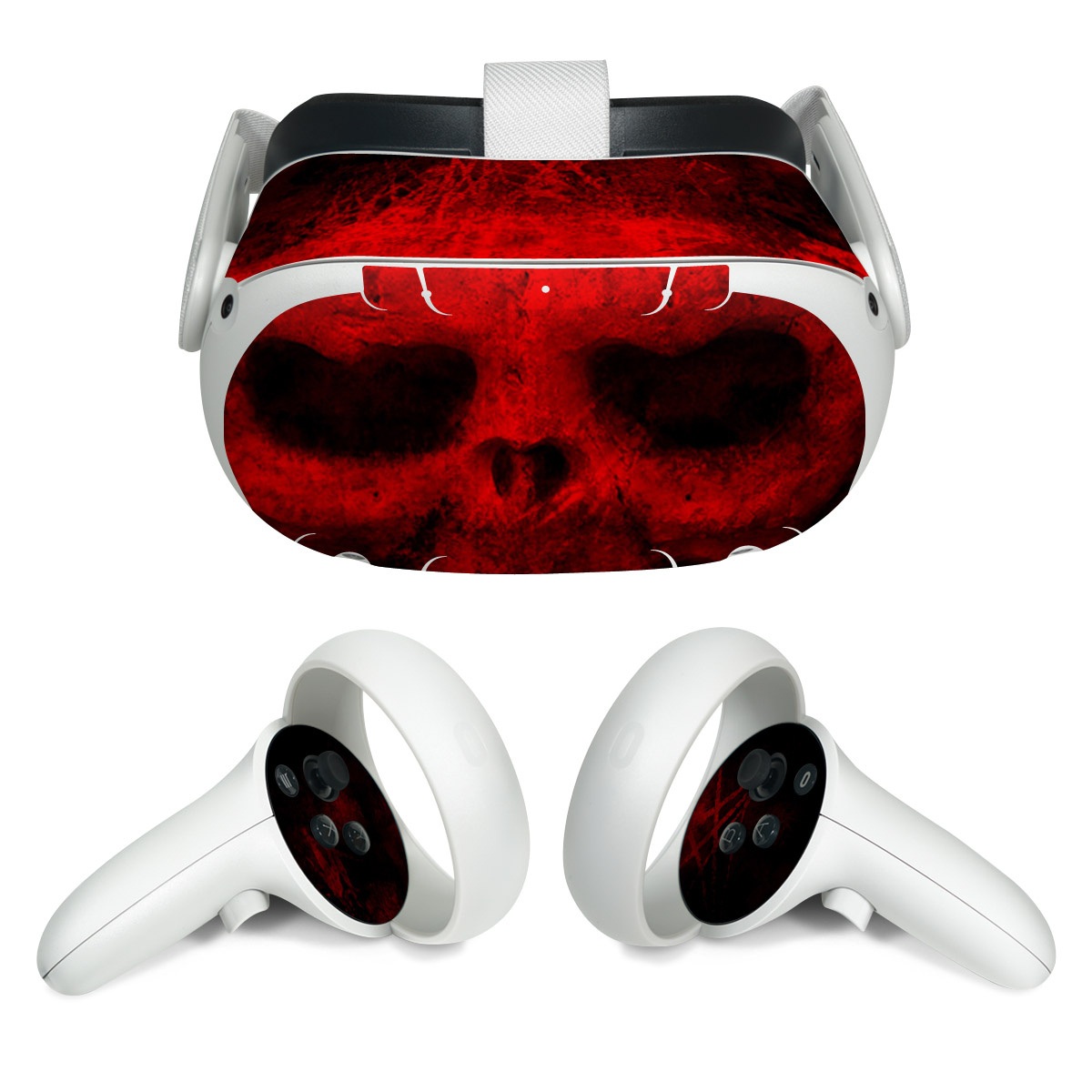 Meta Quest 2 Skin design of Red, Skull, Bone, Darkness, Mouth, Graphics, Pattern, Fiction, Art, Fractal art, with black, red colors