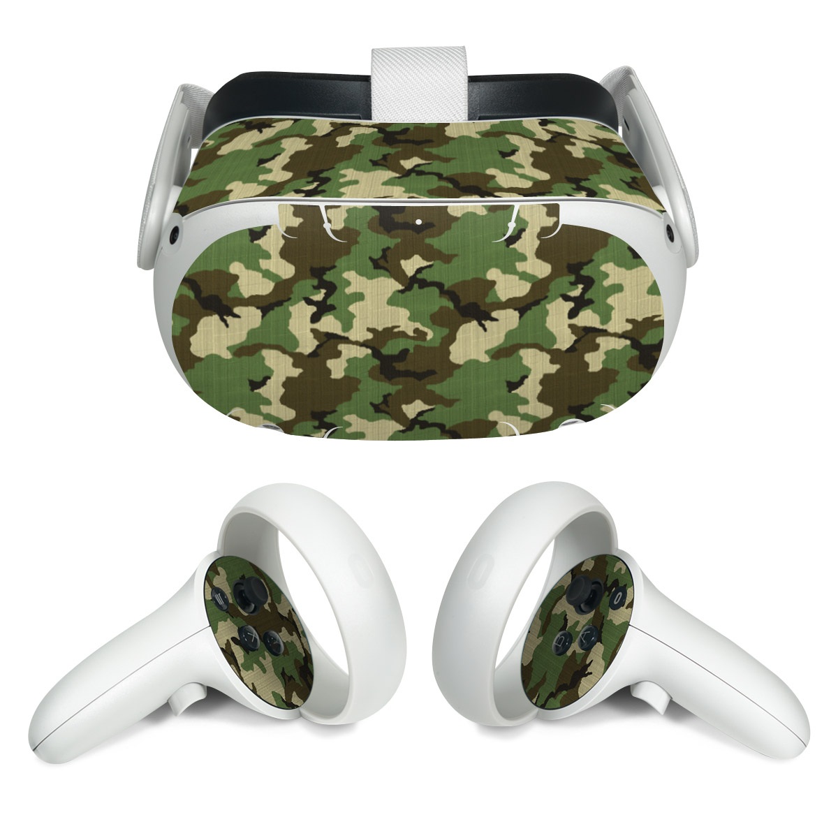 Meta Quest 2 Skin design of Military camouflage, Camouflage, Clothing, Pattern, Green, Uniform, Military uniform, Design, Sportswear, Plane, with black, gray, green colors