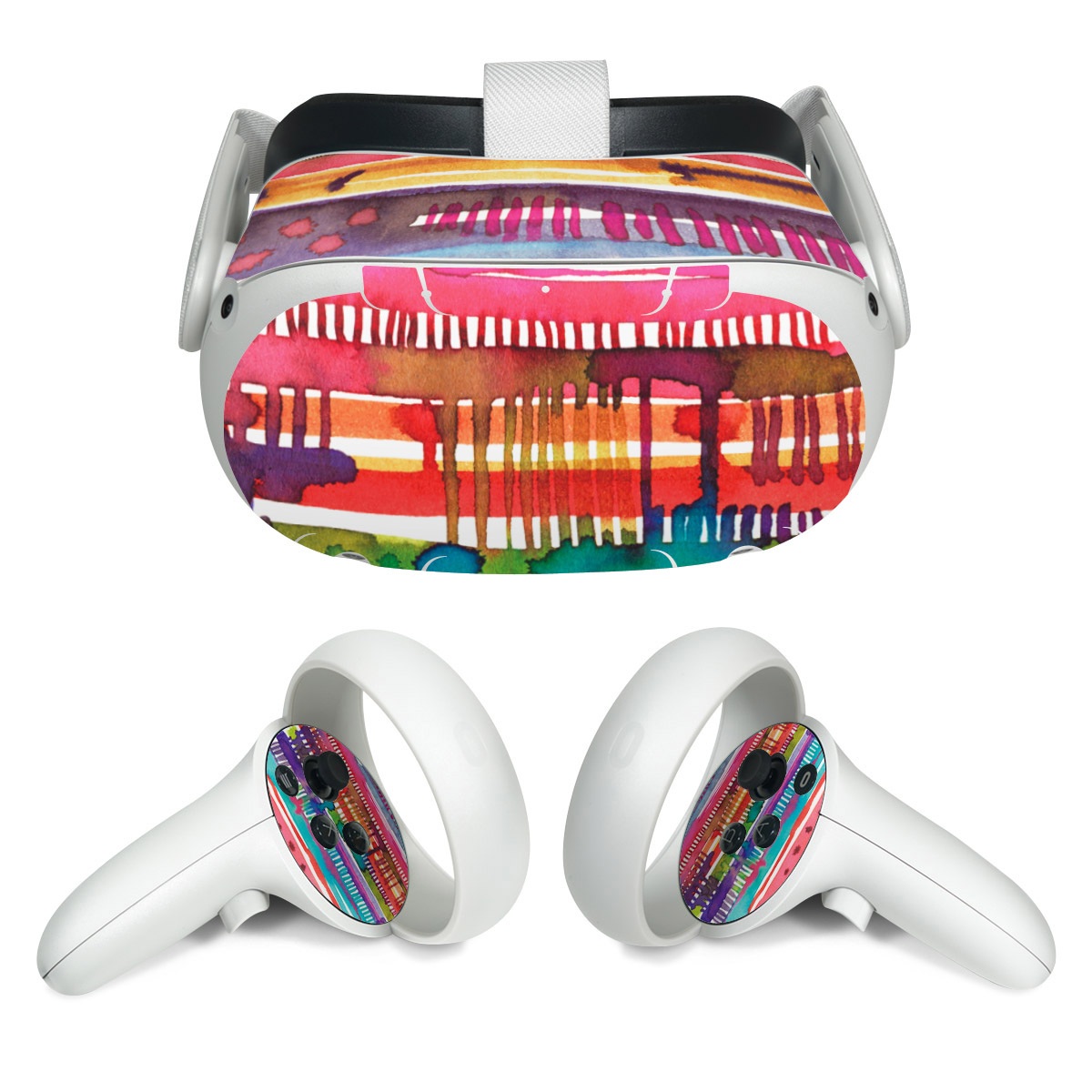 Meta Quest 2 Skin design of Textile, Art, Magenta, Hair accessory, with white, red, orange, yellow, green, blue, purple, brown, pink colors