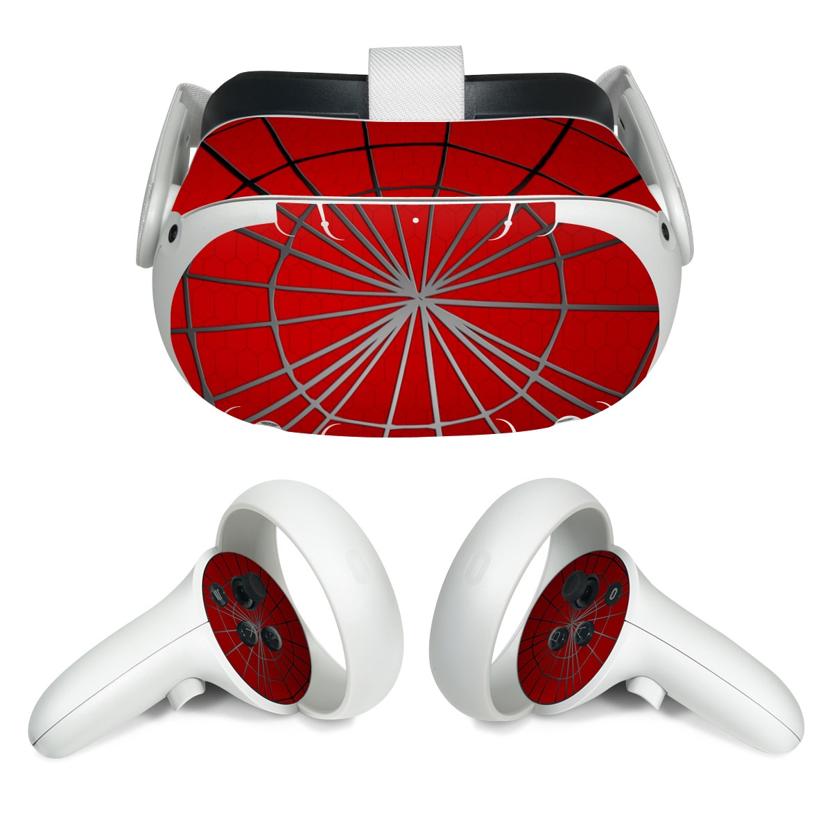 Meta Quest 2 Skin design of Red, Symmetry, Circle, Pattern, Line, with red, black, gray colors