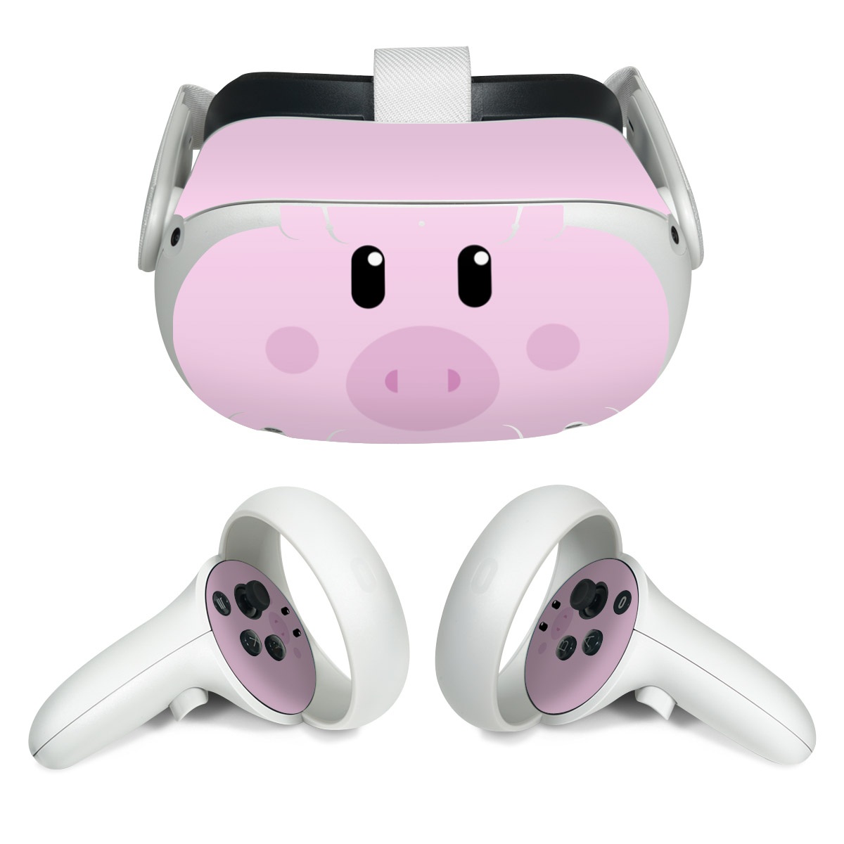 Meta Quest 2 Skin design of Pink, Cartoon, Violet, Nose, Purple, Snout, Suidae, Material property, Illustration, Animation, with pink, black, white colors