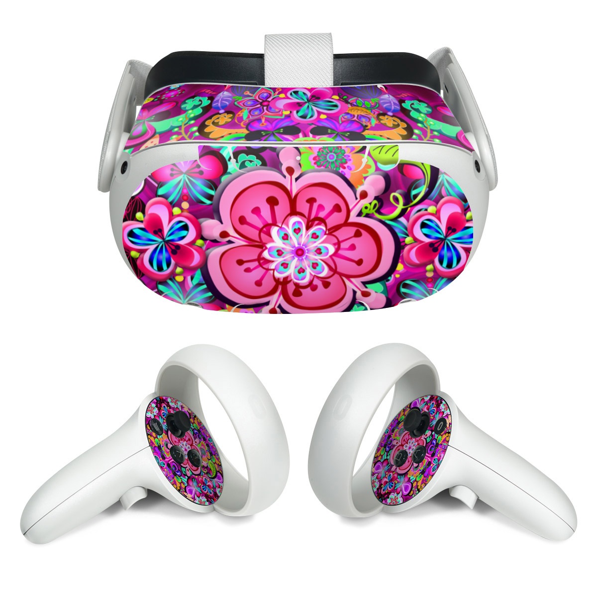 Meta Quest 2 Skin design of Pattern, Pink, Design, Textile, Magenta, Art, Visual arts, Paisley, with purple, black, red, gray, blue colors