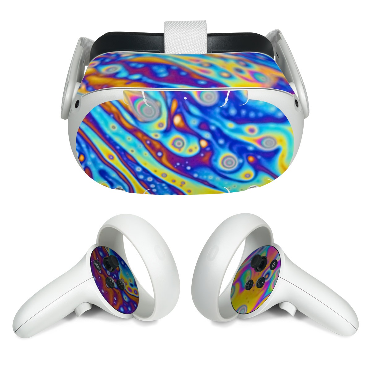 Meta Quest 2 Skin design of Psychedelic art, Blue, Pattern, Art, Visual arts, Water, Organism, Colorfulness, Design, Textile, with gray, blue, orange, purple, green colors