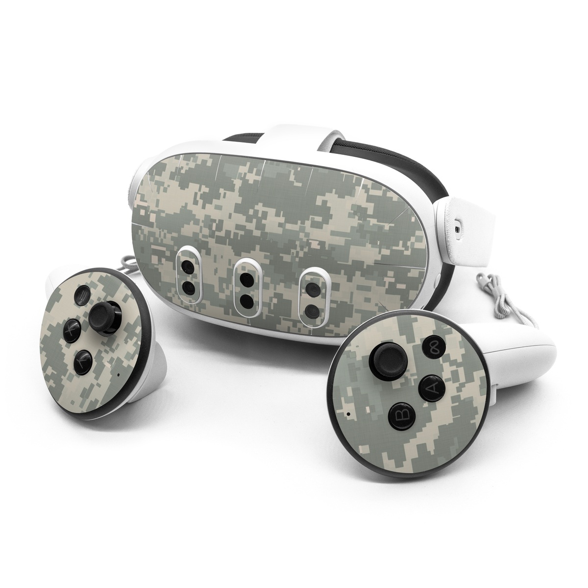 Meta Quest 3 Series Skin design of Military camouflage, Green, Pattern, Uniform, Camouflage, Design, Wallpaper, with gray, green colors