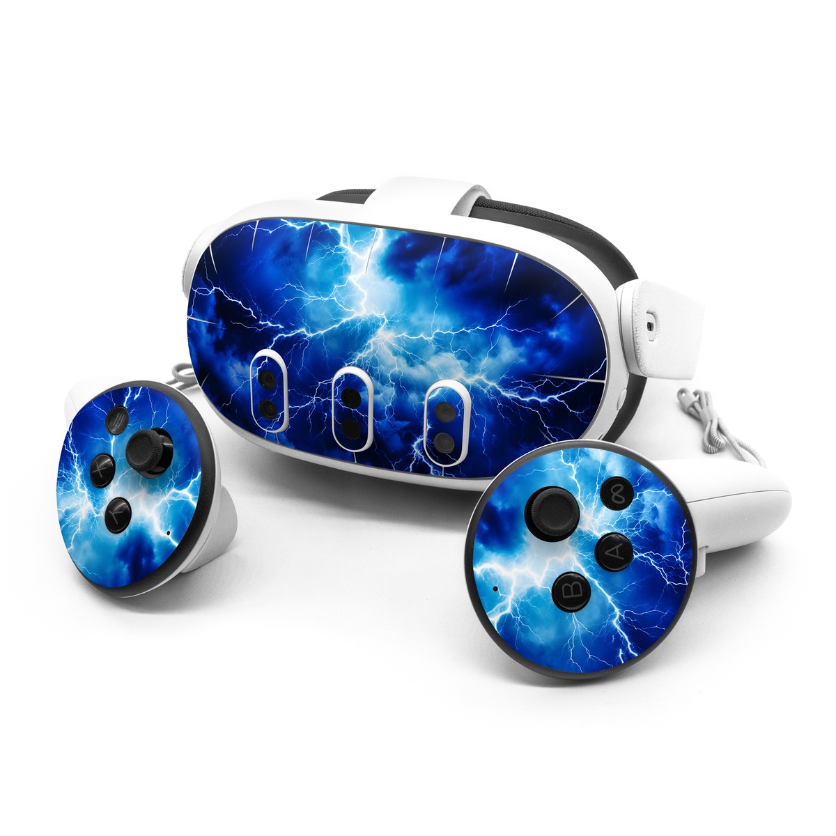 Meta Quest 3 Series Skin design of Thunder, Sky, Atmosphere, Daytime, Cloud, Water, Lightning, Light, Azure, Natural environment, with black, blue colors