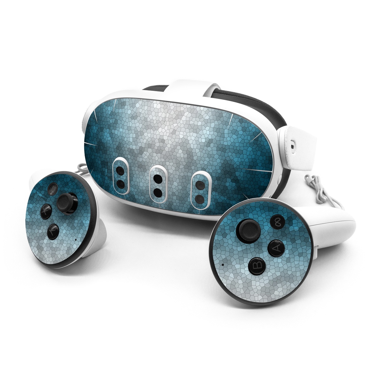 Meta Quest 3 Series Skin design of Blue, Aqua, Turquoise, Green, Water, Teal, Sky, Azure, Pattern, Atmosphere, with blue, white, gray colors