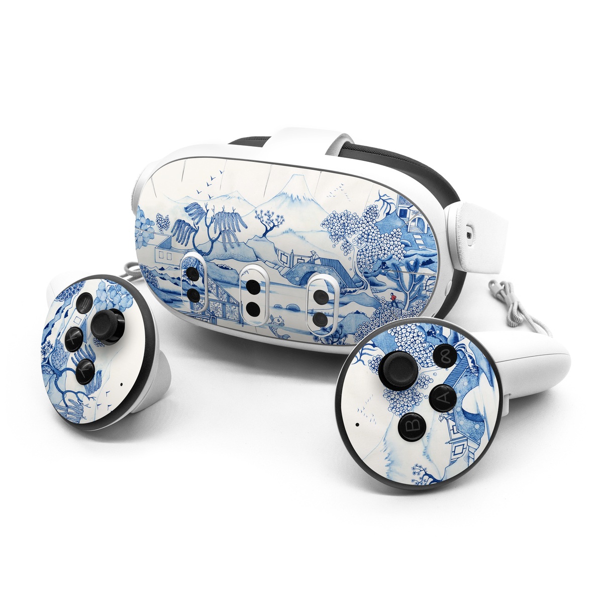 Meta Quest 3 Series Skin design of Blue, Blue and white porcelain, Winter, Christmas eve, Illustration, Snow, World, Art, with blue, white colors