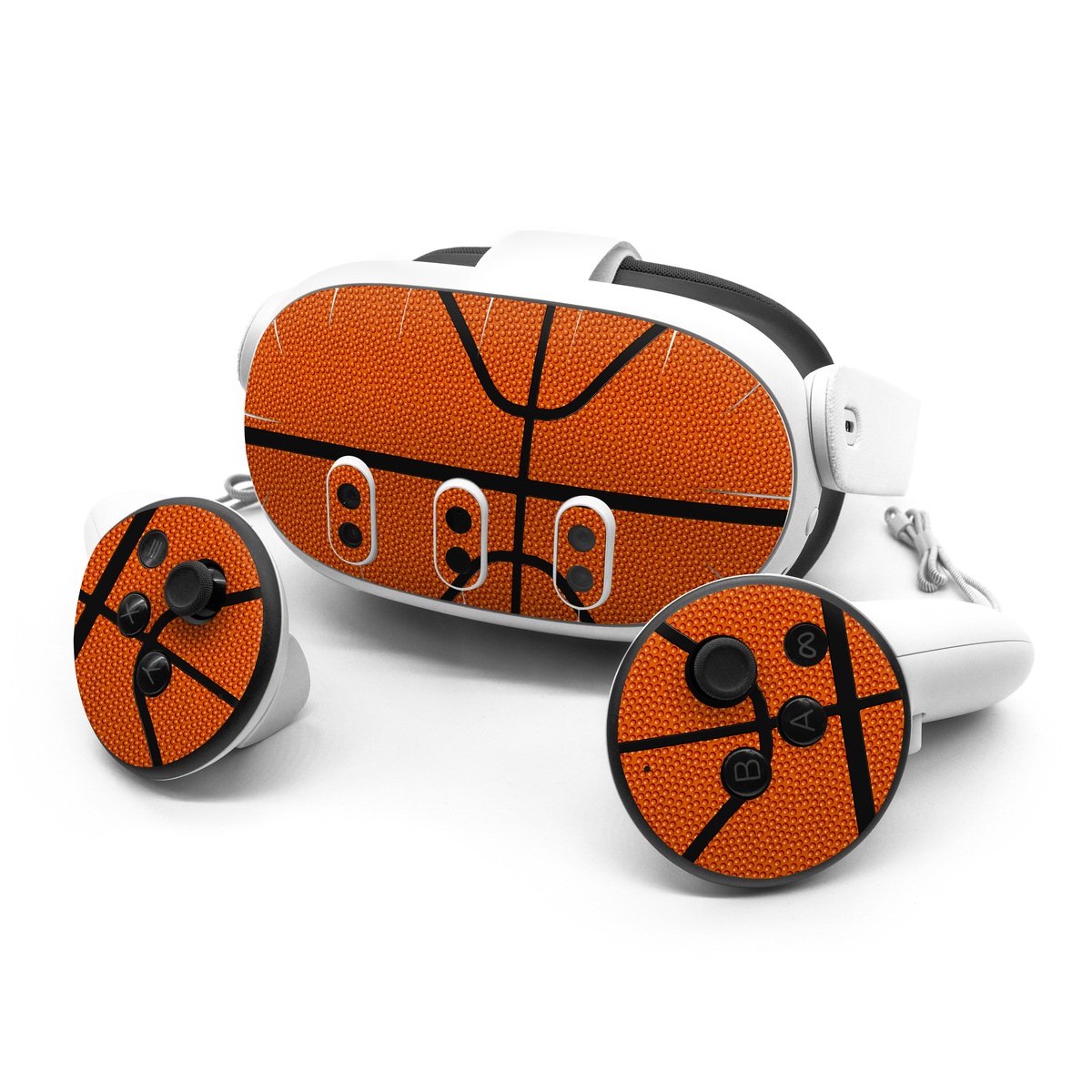 Meta Quest 3 Series Skin design of Orange, Basketball, Line, Pattern, Sport venue, Brown, Yellow, Design, Net, Team sport, with orange, black colors