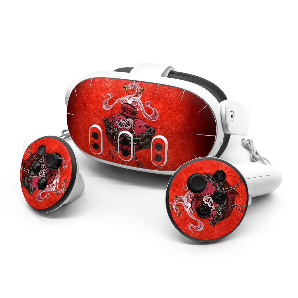 Meta Quest 3 Series Skin design of Orange, Art, Font, Sleeve, Tints and shades, Symbol, Pattern, Logo, Magenta, Graphics, with black, red, white, gray colors