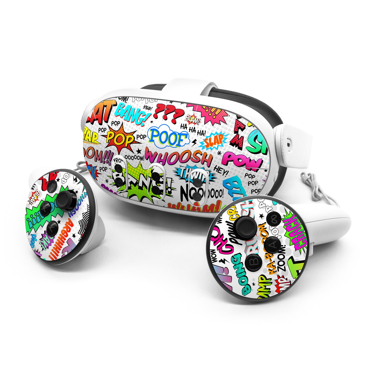 Meta Quest 3 Series Skin design of Text, Font, Line, Graphics, Art, Graphic design, with gray, white, red, blue, black colors