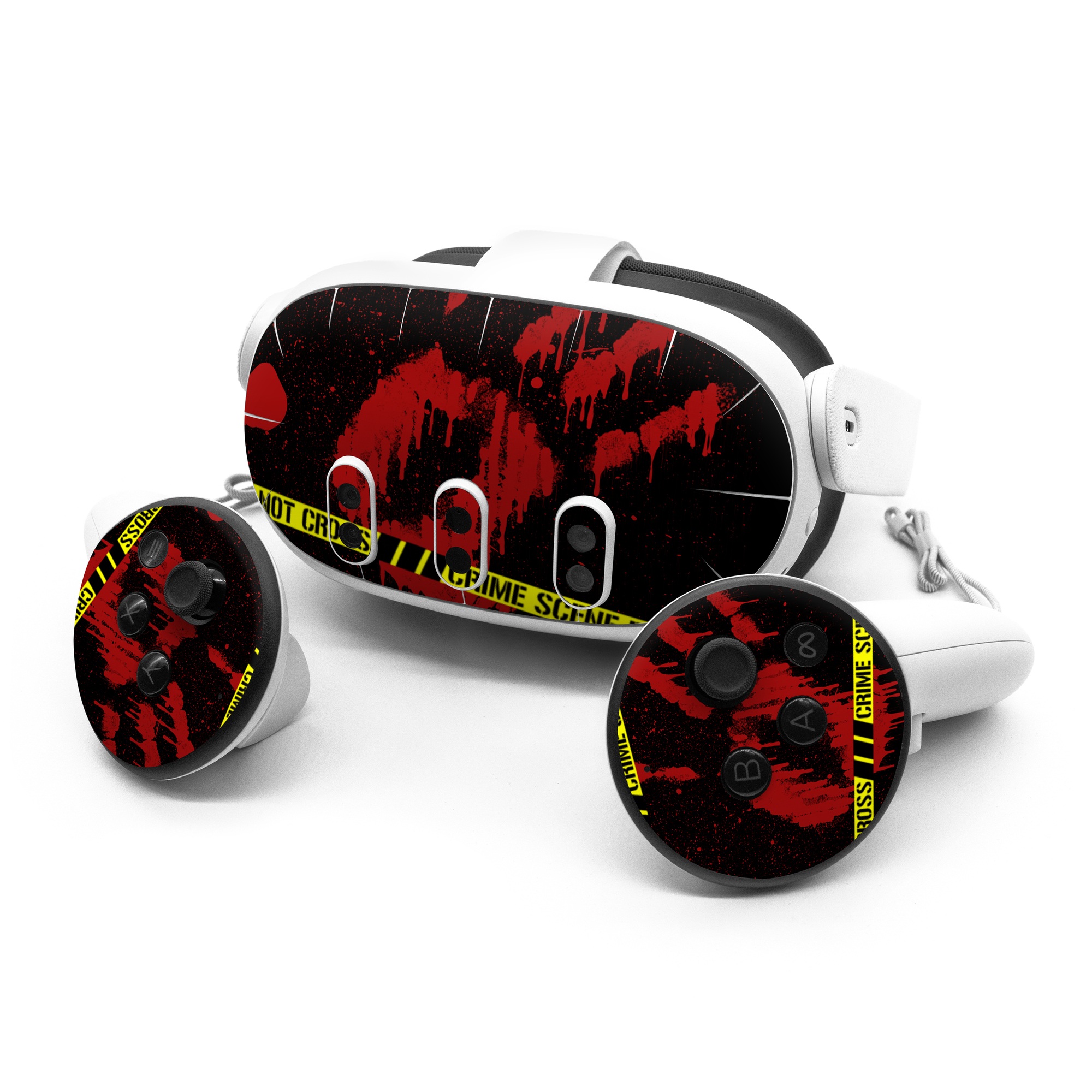 Meta Quest 3 Series Skin design of Red, Black, Font, Text, Logo, Graphics, Graphic design, Room, Carmine, Fictional character, with black, red, green colors