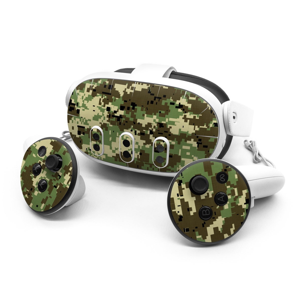 Meta Quest 3 Series Skin design of Military camouflage, Pattern, Camouflage, Green, Uniform, Clothing, Design, Military uniform, with black, gray, green colors