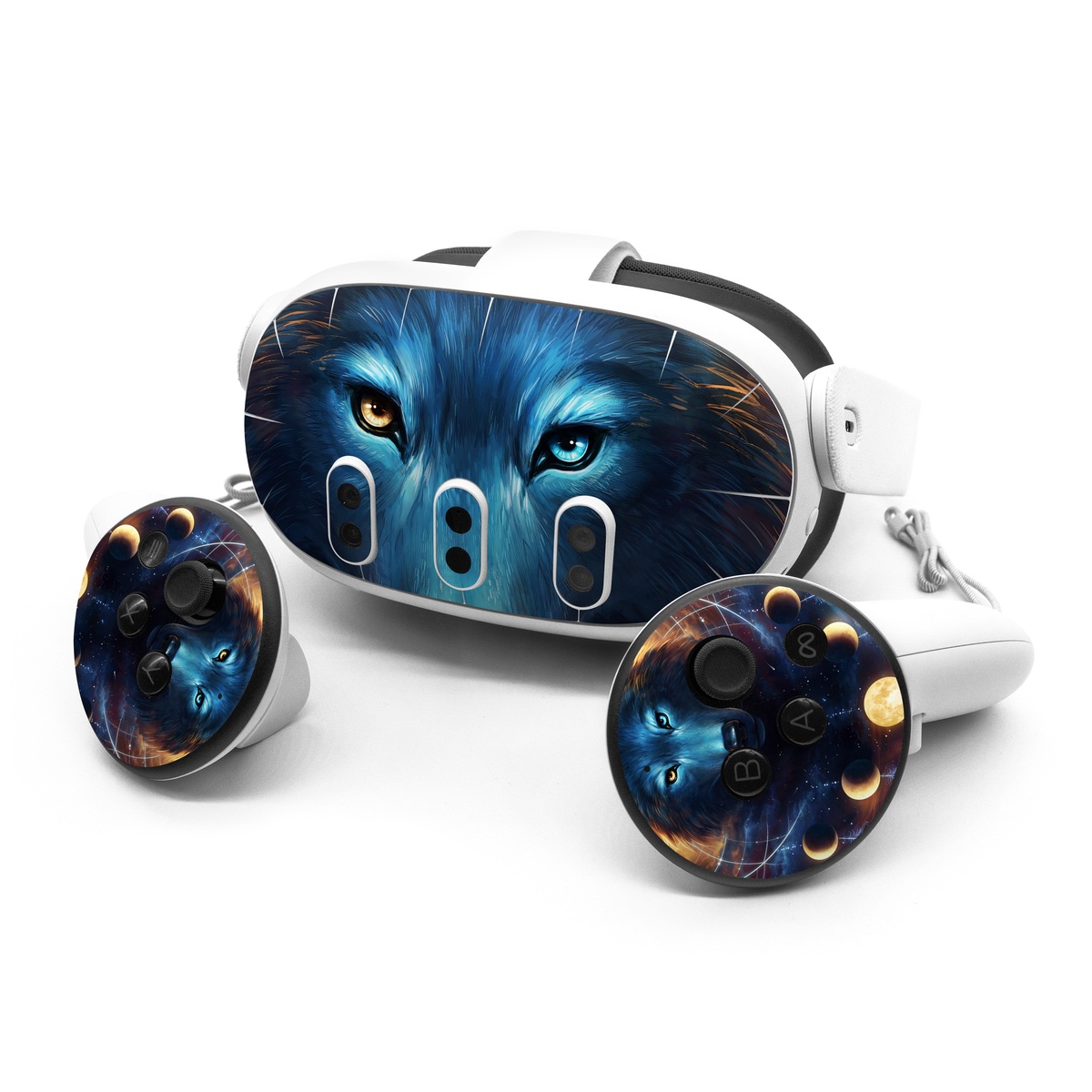 Meta Quest 3 Series Skin design of Light, Nature, Carnivore, Organism, Dog breed, Art, Electric blue, Space, Midnight, Illustration, with black, blue, yellow, orange, green, red, white colors