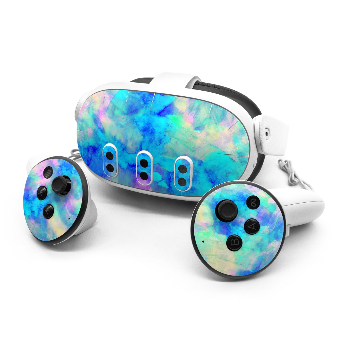 Meta Quest 3 Series Skin design of Blue, Turquoise, Aqua, Pattern, Dye, Design, Sky, Electric blue, Art, Watercolor paint, with blue, purple colors