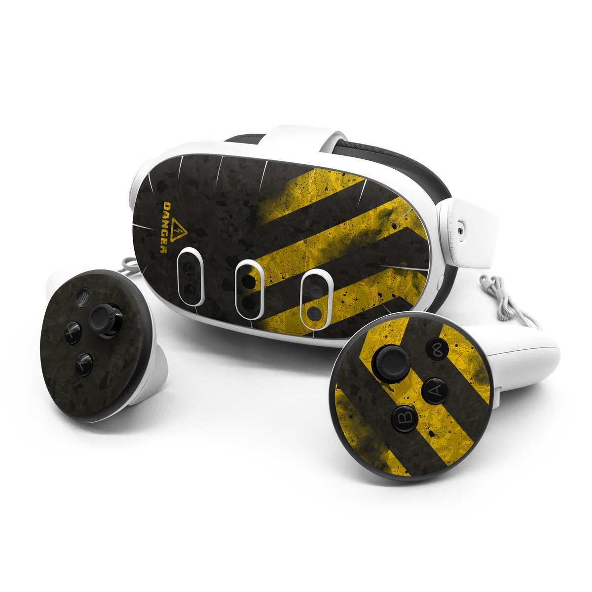 Meta Quest 3 Series Skin design of Colorfulness, Road surface, Yellow, Rectangle, Asphalt, Font, Material property, Parallel, Tar, Tints and shades, with black, gray, yellow colors