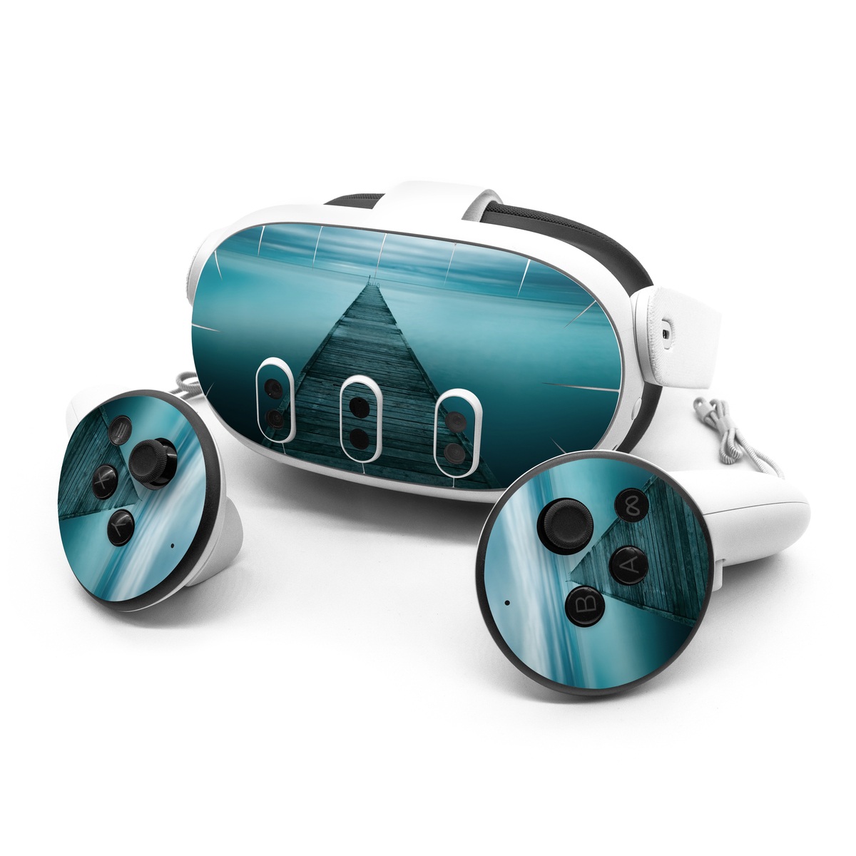 Meta Quest 3 Series Skin design of Sea, Water, Horizon, Sky, Blue, Ocean, Daytime, Calm, Fixed link, Symmetry, with black, blue, gray colors