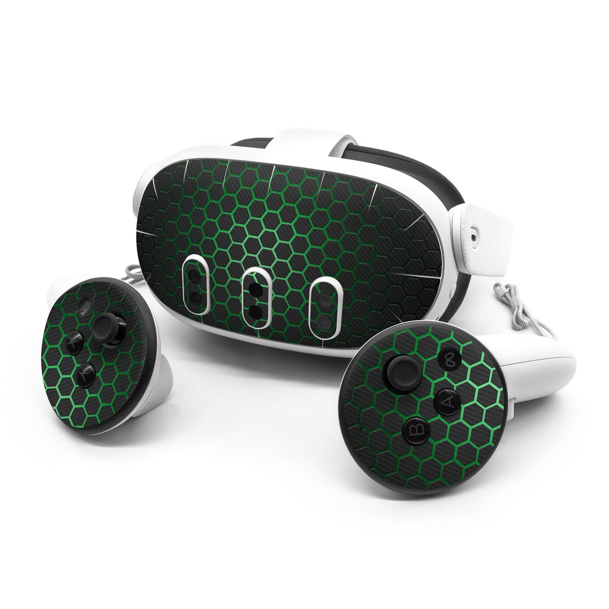 Meta Quest 3 Series Skin design of Pattern, Metal, Design, Carbon, Space, Circle, with black, gray, green colors