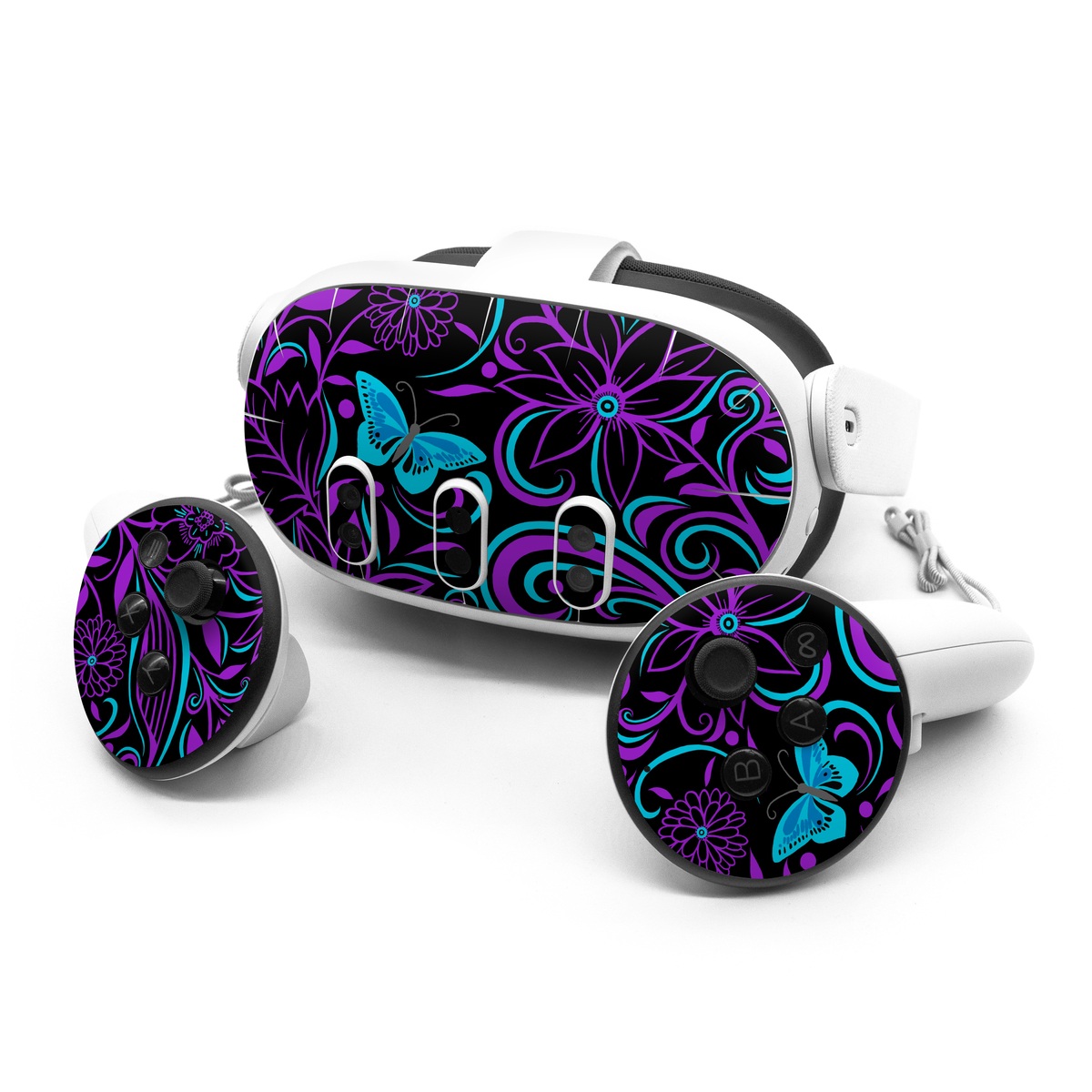 Meta Quest 3 Series Skin design of Pattern, Purple, Violet, Turquoise, Teal, Design, Floral design, Visual arts, Magenta, Motif, with black, purple, blue colors