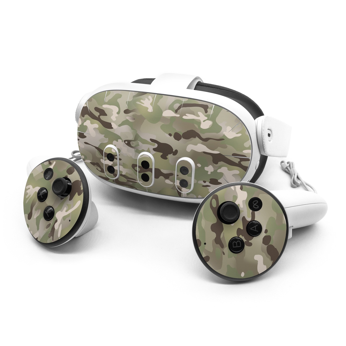Meta Quest 3 Series Skin design of Military camouflage, Camouflage, Pattern, Clothing, Uniform, Design, Military uniform, Bed sheet, with gray, green, black, red colors