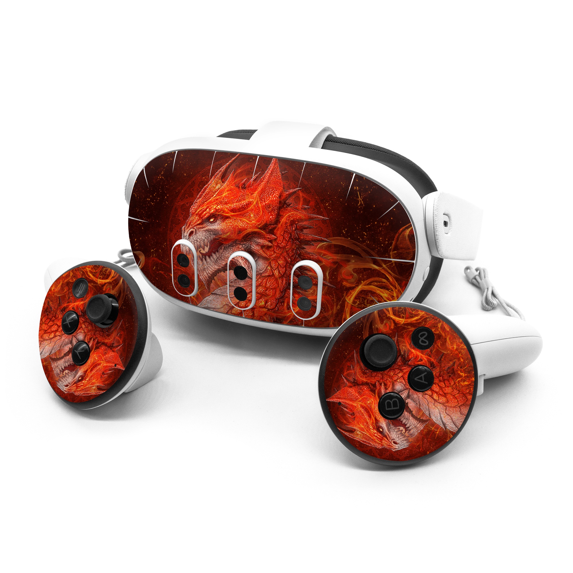 Meta Quest 3 Series Skin design of Fictional character, Cg artwork, Illustration, Art, Demon, Geological phenomenon, Mythical creature, Dragon, Cryptid, with red, orange, yellow colors