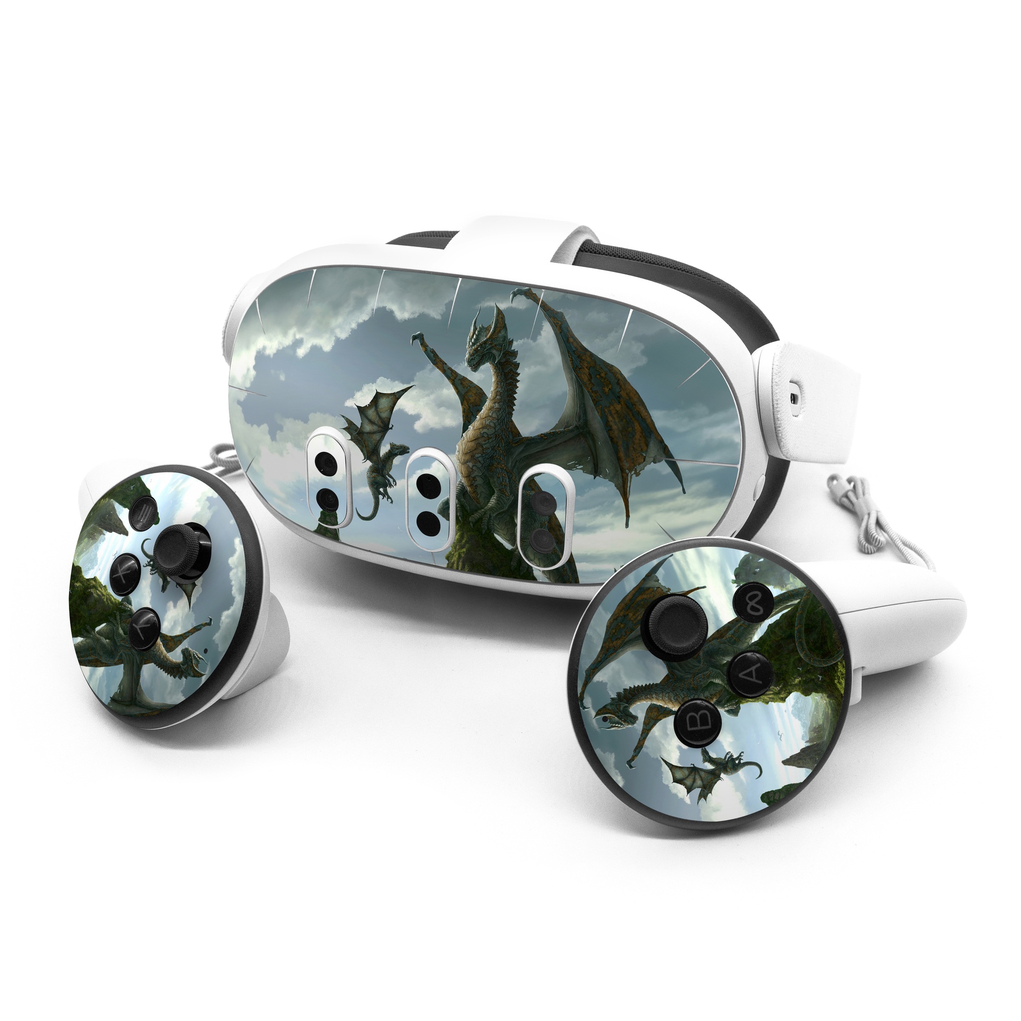 Meta Quest 3 Series Skin design of Dragon, Cg artwork, Fictional character, Mythical creature, Mythology, Extinction, Cryptid, Illustration, Games, Massively multiplayer online role-playing game, with black, gray, blue, white, purple colors