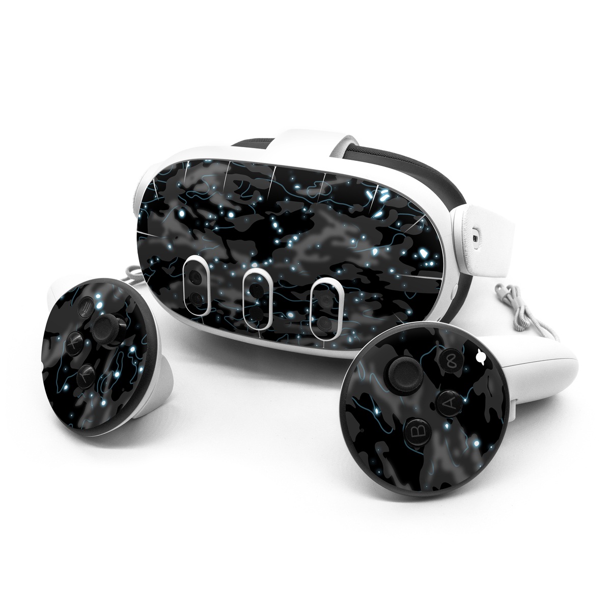 Meta Quest 3 Series Skin design of Black, Water, Space, Black-and-white, Granite, with blue, white, gray, blue colors