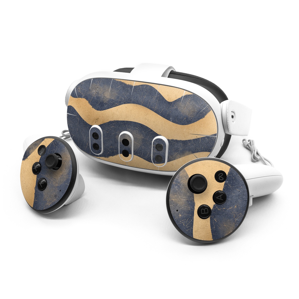 Meta Quest 3 Series Skin design of Art, Painting, Pattern, Font, Landscape, Dune, Illustration, Aeolian landform, Sand, Visual arts, with blue, brown colors