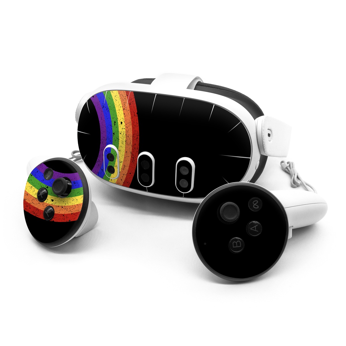 Meta Quest 3 Series Skin design of Colorfulness, Circle, Graphics, Art, with black, blue, purple, green, yellow, orange, red colors