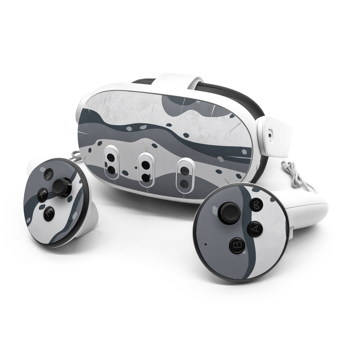 Meta Quest 3 Series Skin design of White, Pattern, Water, Design, Illustration, Black-and-white, Metal, Drawing, Style, with black, white, gray colors