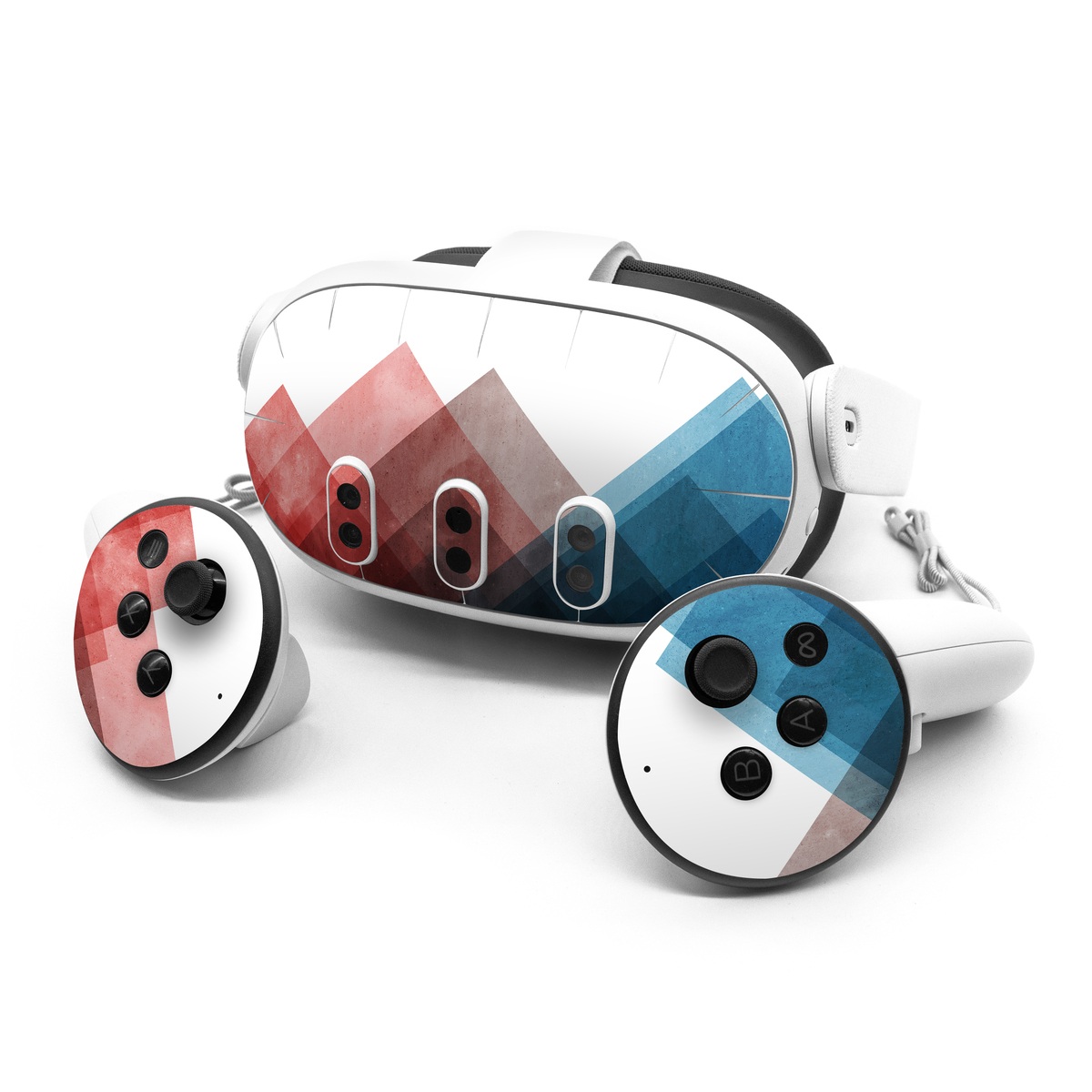 Meta Quest 3 Series Skin design of Blue, Red, Sky, Pink, Line, Architecture, Font, Graphic design, Colorfulness, Illustration, with red, pink, blue colors