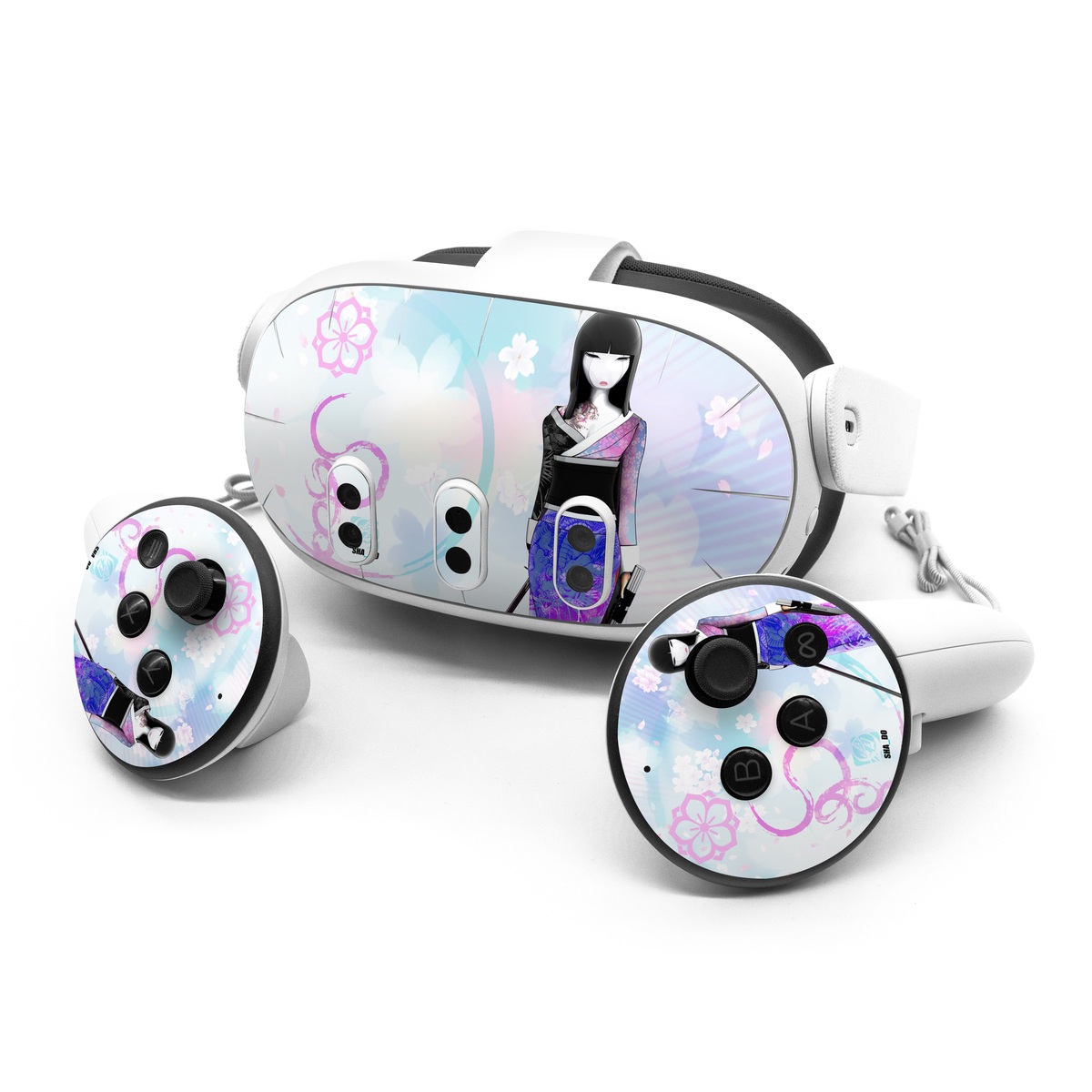 Meta Quest 3 Series Skin design of Clothing, Fashion illustration, Fashion model, Pink, Fashion, Purple, Fashion design, Dress, Barbie, Illustration, with white, pink, purple, black, blue colors