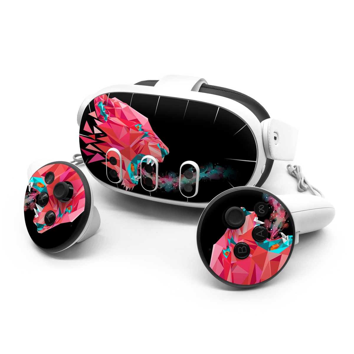 Meta Quest 3 Series Skin design of Pink, Graphic design, Illustration, Design, Organism, Graphics, Font, Art, Animation, Pattern, with black, red, pink, gray colors