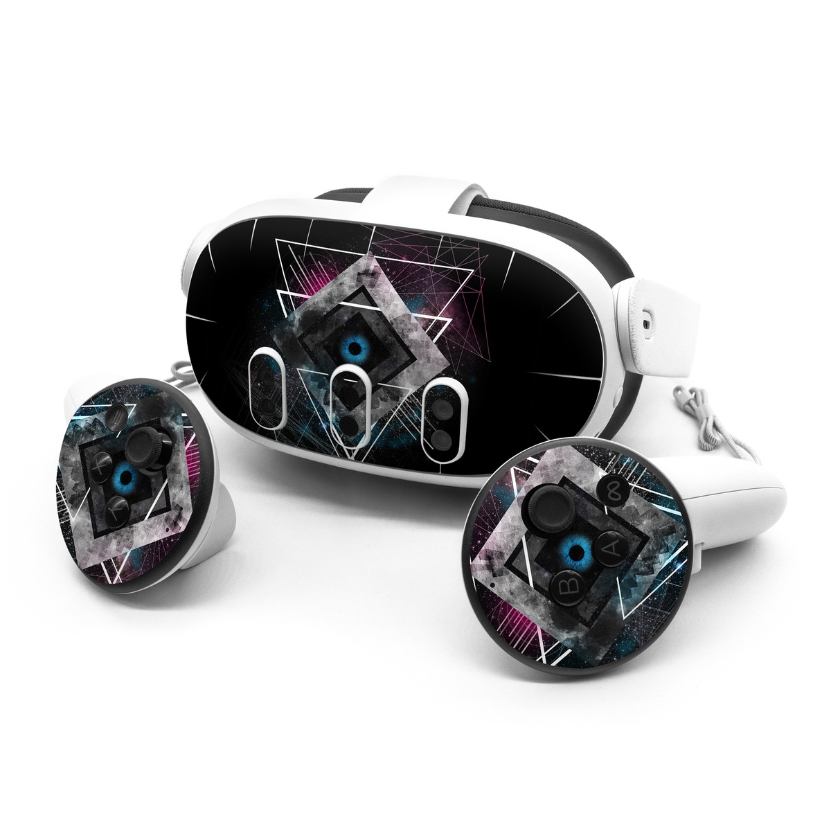 Meta Quest 3 Series Skin design of Graphic design, Design, Pattern, Graphics, Illustration, Font, Circle, Triangle, Fractal art, Logo, with black, gray colors