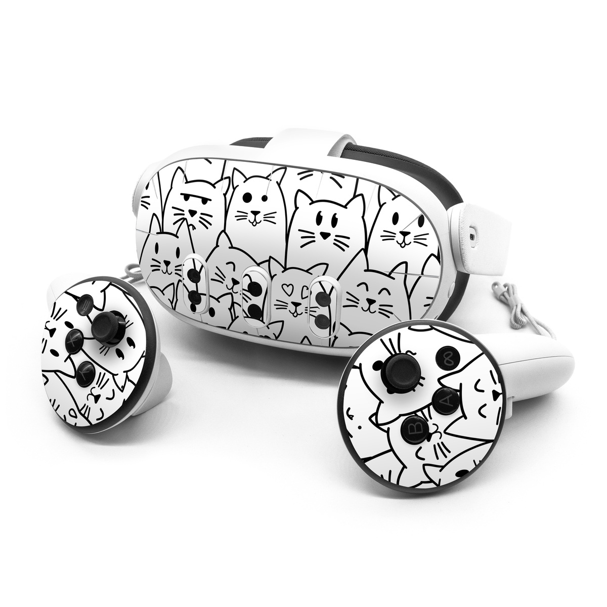 Meta Quest 3 Series Skin design of White, Line art, Text, Black, Pattern, Black-and-white, Line, Design, Font, Organism, with white, black colors