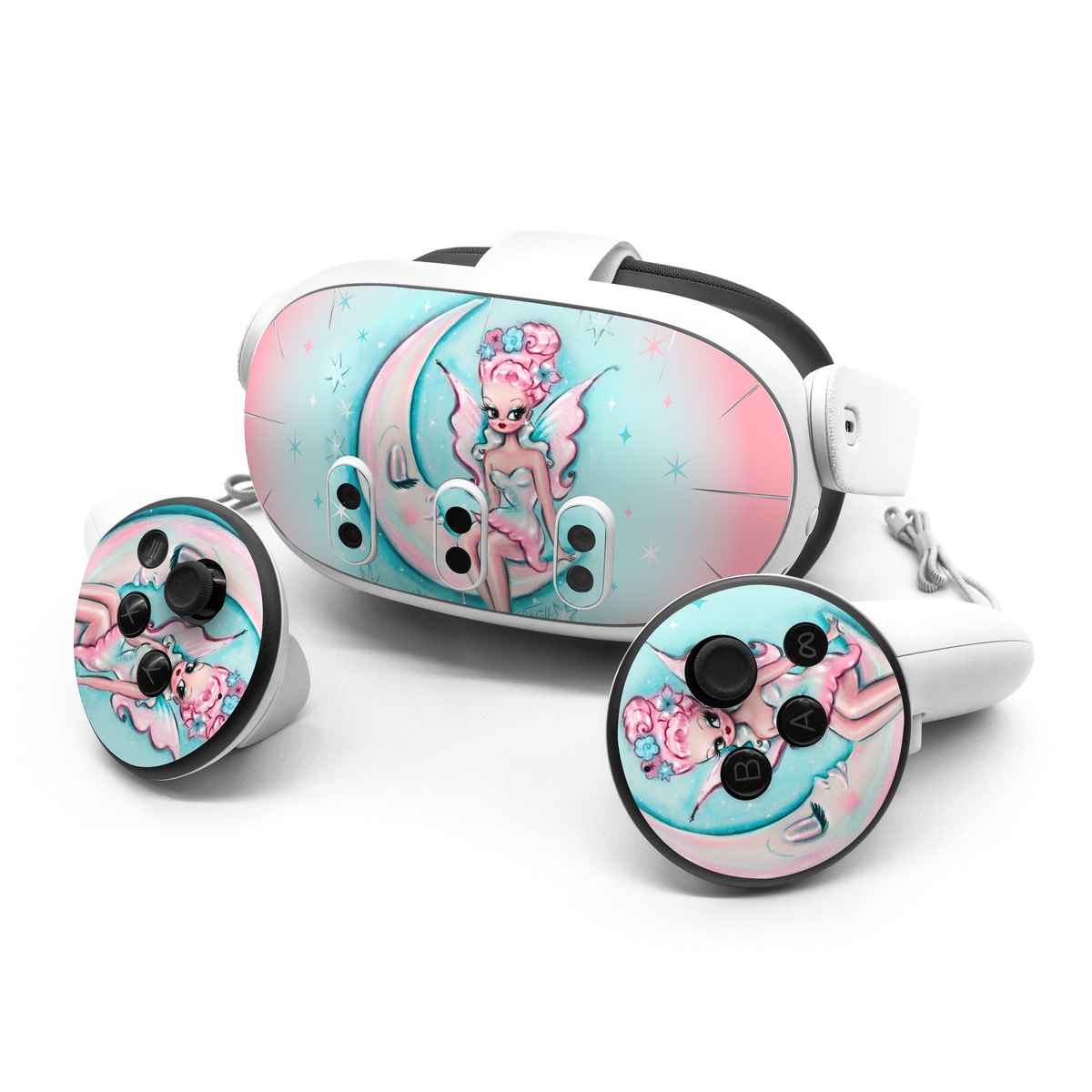 Meta Quest 3 Series Skin design of Fictional character, Angel, Cartoon, Pink, Illustration, Mythical creature, Art, with blue, pink, white colors