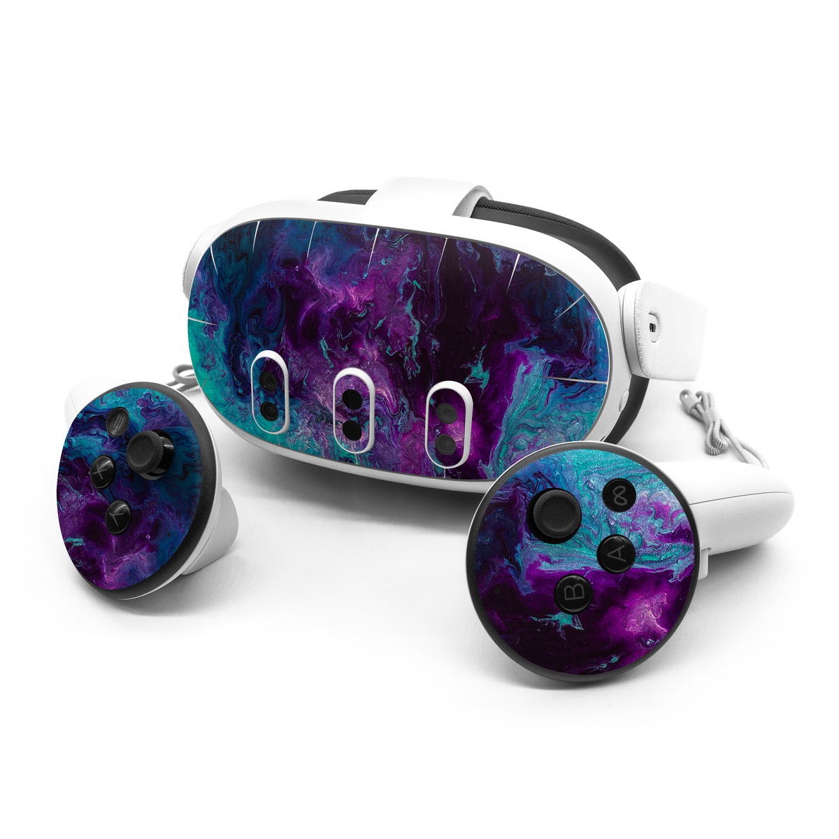 Meta Quest 3 Series Skin design of Blue, Purple, Violet, Water, Turquoise, Aqua, Pink, Magenta, Teal, Electric blue, with blue, purple, black colors