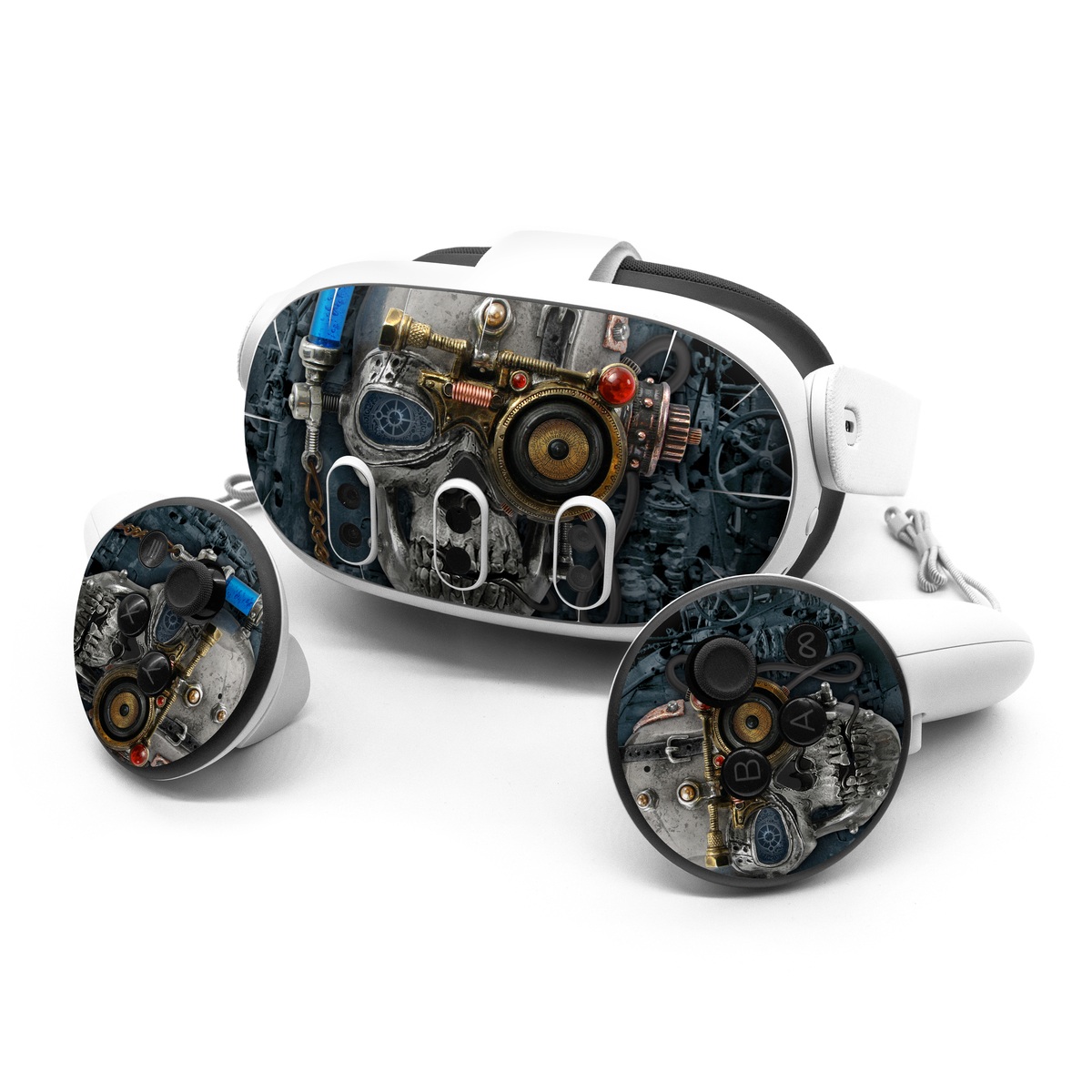 Meta Quest 3 Series Skin design of Engine, Auto part, Still life photography, Personal protective equipment, Illustration, Automotive engine part, Art, with black, gray, red, green colors