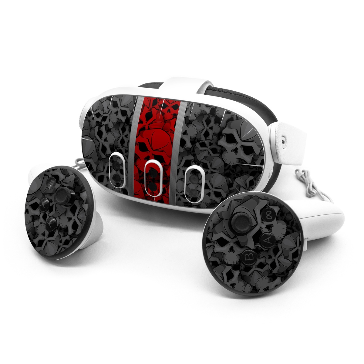 Meta Quest 3 Series Skin design of Font, Text, Pattern, Design, Graphic design, Black-and-white, Monochrome, Graphics, Illustration, Art, with black, red, gray colors