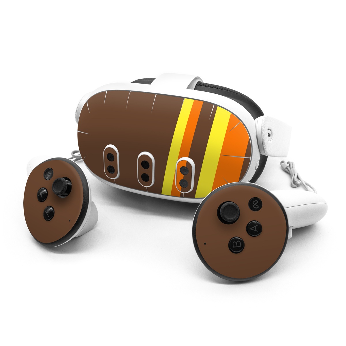 Meta Quest 3 Series Skin design of Orange, Yellow, Line, Brown, Font, Material property, Graphic design, Pattern, Parallel, with brown, orange, yellow colors