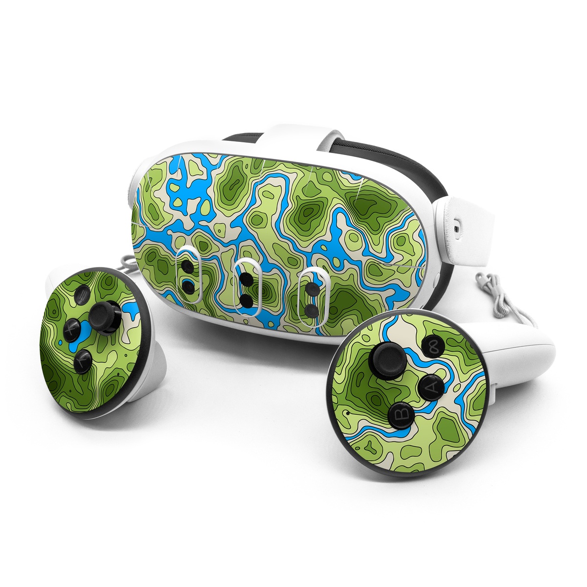 Meta Quest 3 Series Skin design of Botany, Azure, Organism, Vegetation, Aqua, Terrestrial plant, Symmetry, Electric blue, Pattern, Art, with green, blue colors