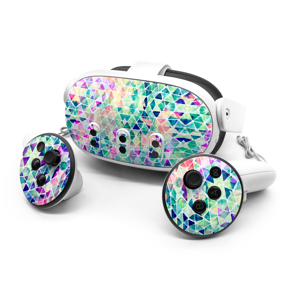 Meta Quest 3 Series Skin design of Pattern, Aqua, Line, Teal, Purple, Turquoise, Design, with white, blue, purple, orange, green colors
