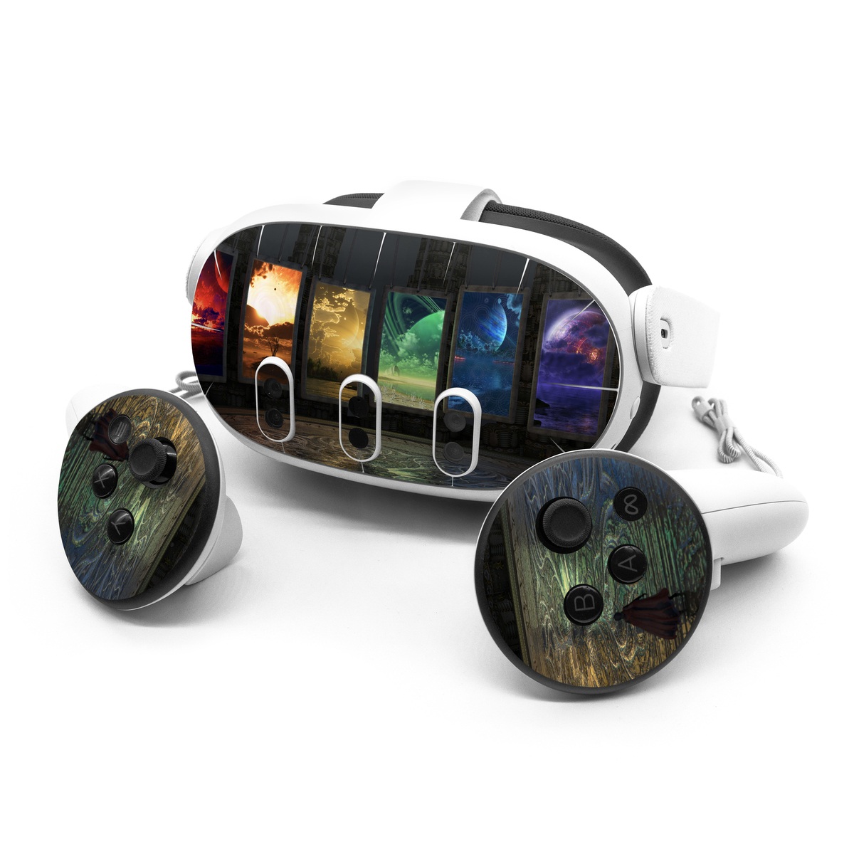 Meta Quest 3 Series Skin design of Light, Lighting, Water, Sky, Technology, Night, Art, Geological phenomenon, Electronic device, Glass, with black, red, green, blue colors