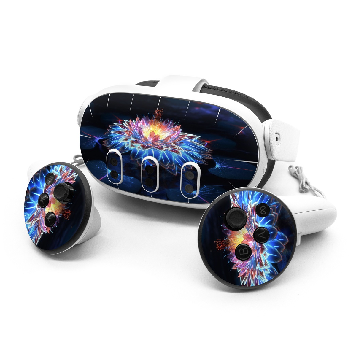 Meta Quest 3 Series Skin design of Water, Light, Fractal art, Organism, Electric blue, Aquatic plant, Darkness, Plant, Art, Space, with black, blue, gray colors