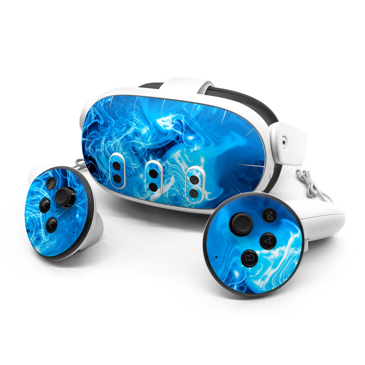 Meta Quest 3 Series Skin design of Blue, Water, Electric blue, Organism, Pattern, Smoke, Liquid, Art, with blue, black, purple colors