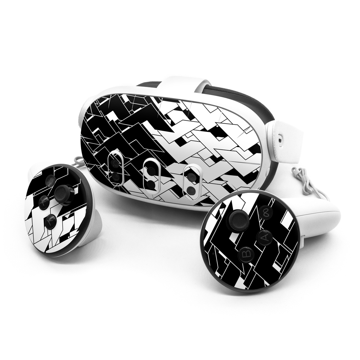 Meta Quest 3 Series Skin design of Pattern, Black, Black-and-white, Monochrome, Monochrome photography, Line, Design, Parallel, Font, with black, white colors