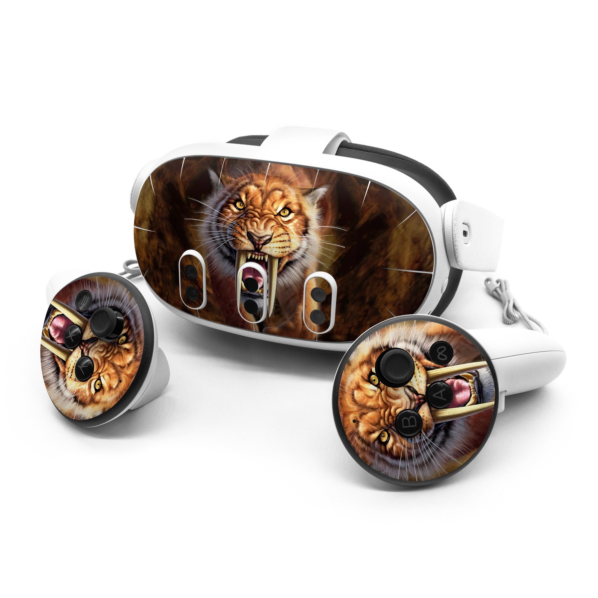 Meta Quest 3 Series Skin design of Roar, Felidae, Facial expression, Wildlife, Whiskers, Bengal tiger, Carnivore, Snout, Big cats, Fang, with black, orange, yellow, white colors