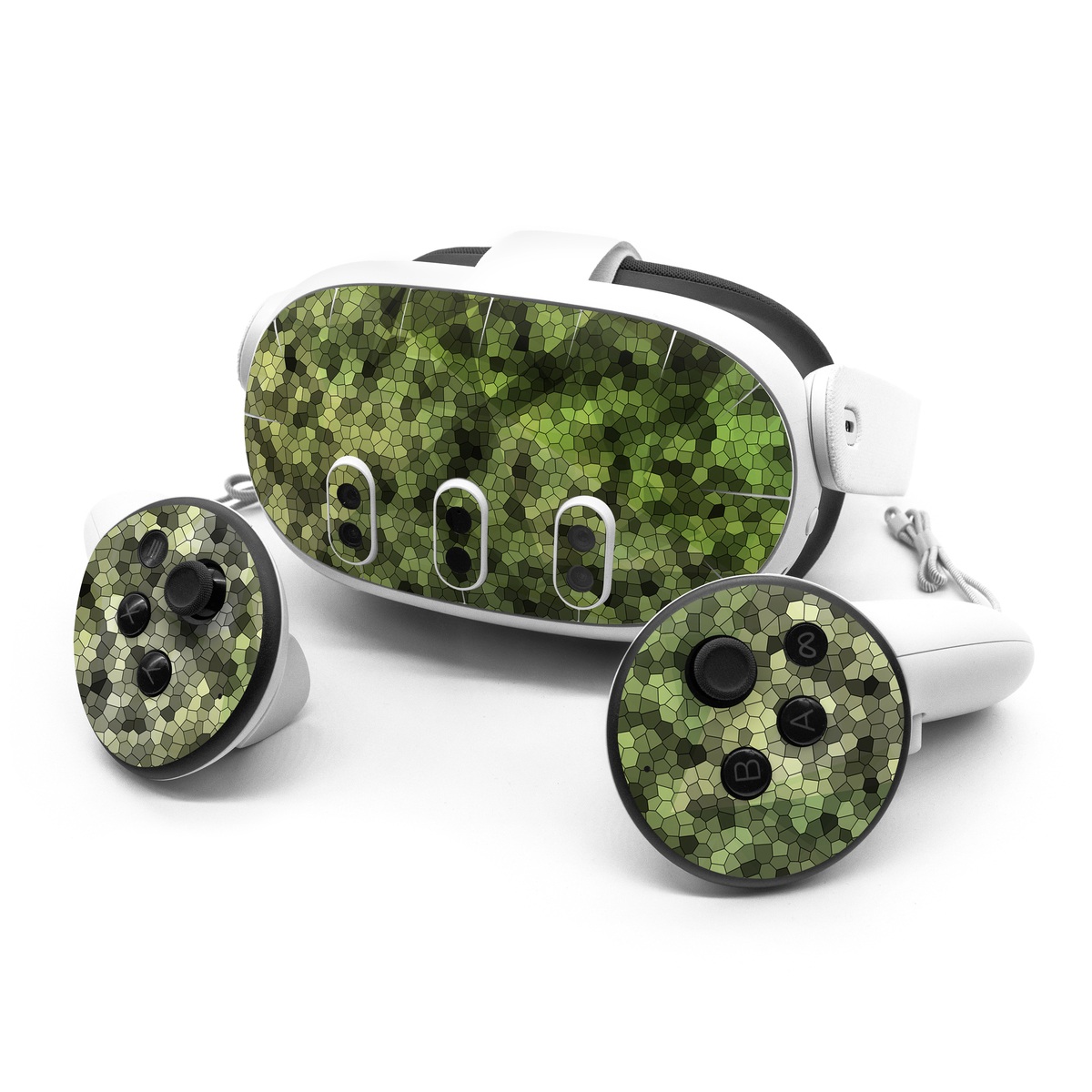 Meta Quest 3 Series Skin design of Green, Grass, Leaf, Plant, Pattern, Groundcover, with black, white, green, gray colors